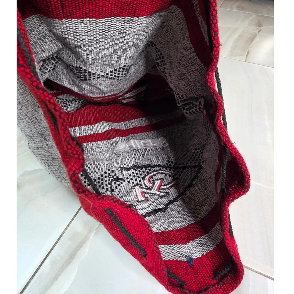 Kansas City Chiefs Woven Baja Backpack Red‎ Grey Striped Drawstring Bag S4
